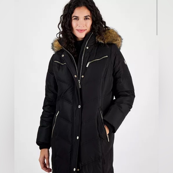 Michael Kors Faux-Fur Trim Hooded Maxi Puffer Coat - Picture 3 of 5